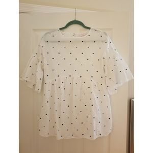 Isabel maternity white peplum blue dot shirt small